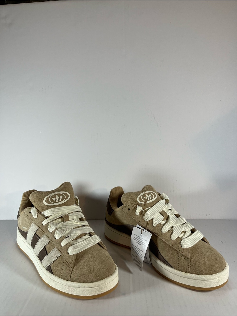adidas Taupe Suede Low-Top Sneakers with Cream Laces